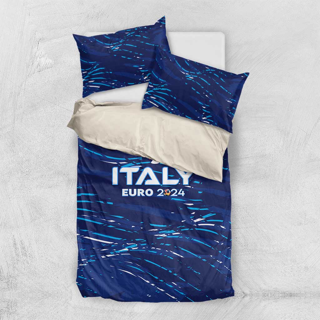 Blue Italy Euro 2024 duvet set with two pillow shams and folded bedding
