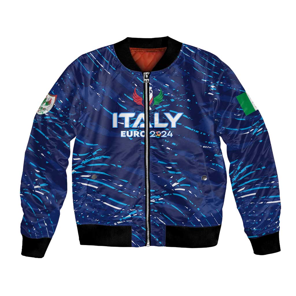 Blue Italy 2024 bomber jacket with full-zip front, ribbed cuffs, printed crest