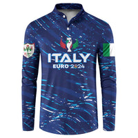 Blue Italy Euro 2024 button sweatshirt with collar, long sleeves and crest graphic