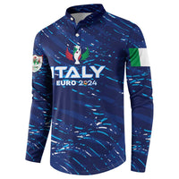 Blue Italy Euro 2024 button sweatshirt with collar, long sleeves and bold center text