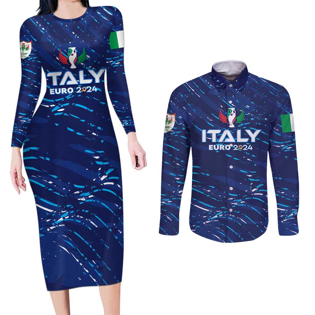 Personalized Italy Football 2024 Couples Matching Long Sleeve Bodycon Dress and Long Sleeve Button Shirt Trophy Wing Style - Wonder Print Shop