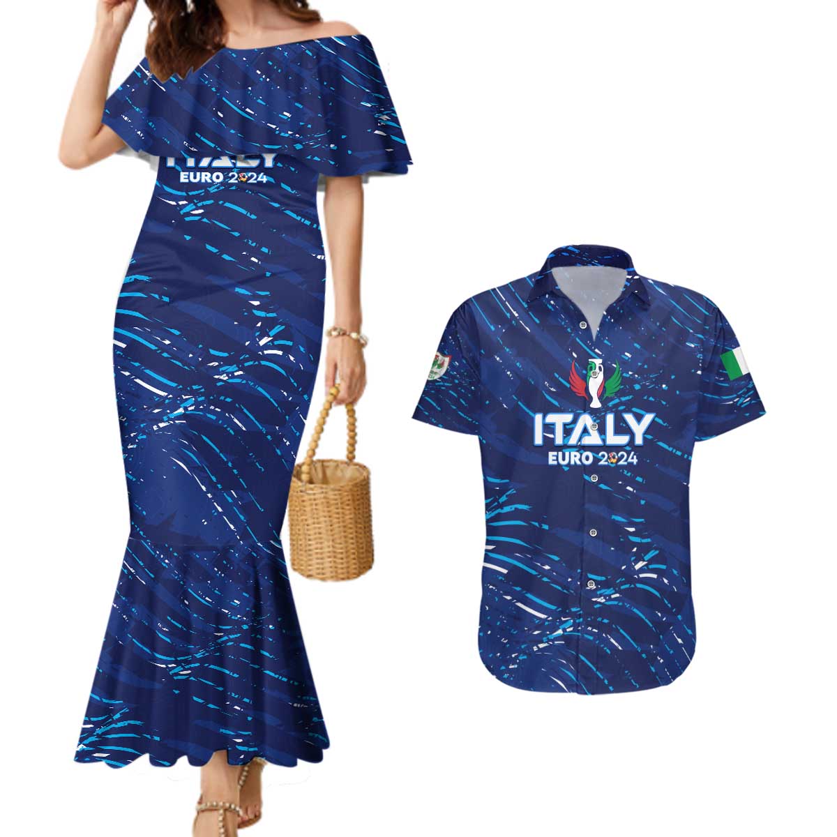 Personalized Italy Football 2024 Couples Matching Mermaid Dress and Hawaiian Shirt Trophy Wing Style - Wonder Print Shop