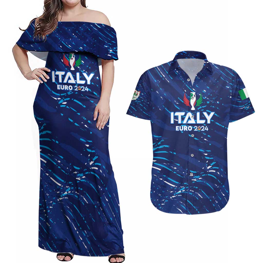 Personalized Italy Football 2024 Couples Matching Off Shoulder Maxi Dress and Hawaiian Shirt Trophy Wing Style - Wonder Print Shop