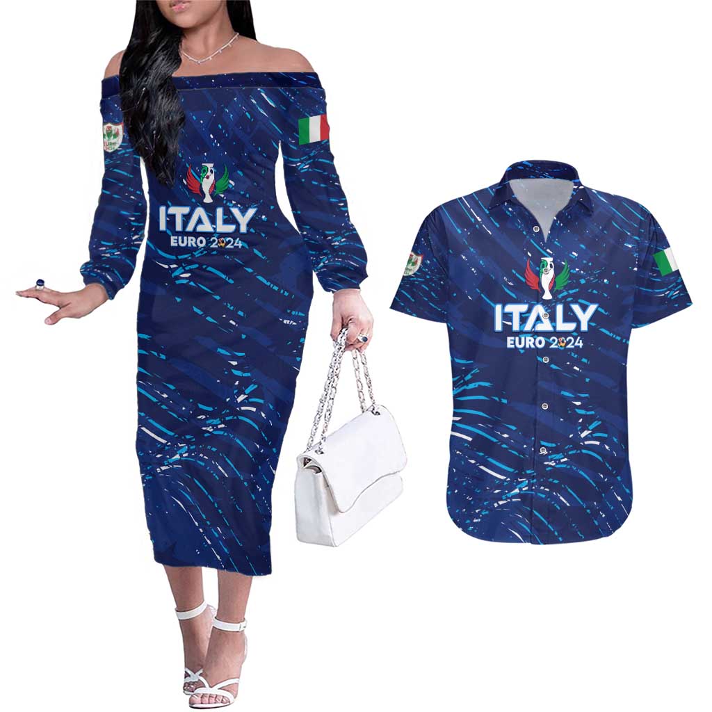 Personalized Italy Football 2024 Couples Matching Off The Shoulder Long Sleeve Dress and Hawaiian Shirt Trophy Wing Style - Wonder Print Shop