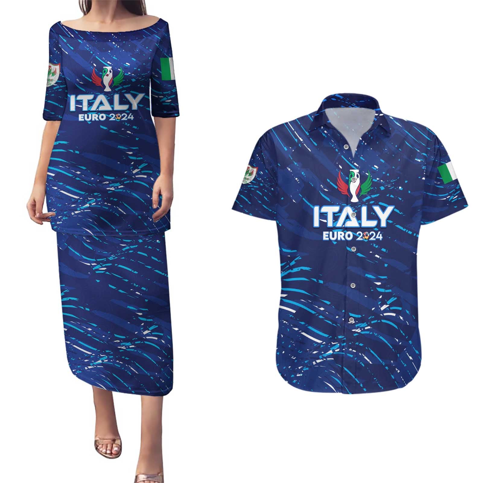 Personalized Italy Football 2024 Couples Matching Puletasi and Hawaiian Shirt Trophy Wing Style - Wonder Print Shop