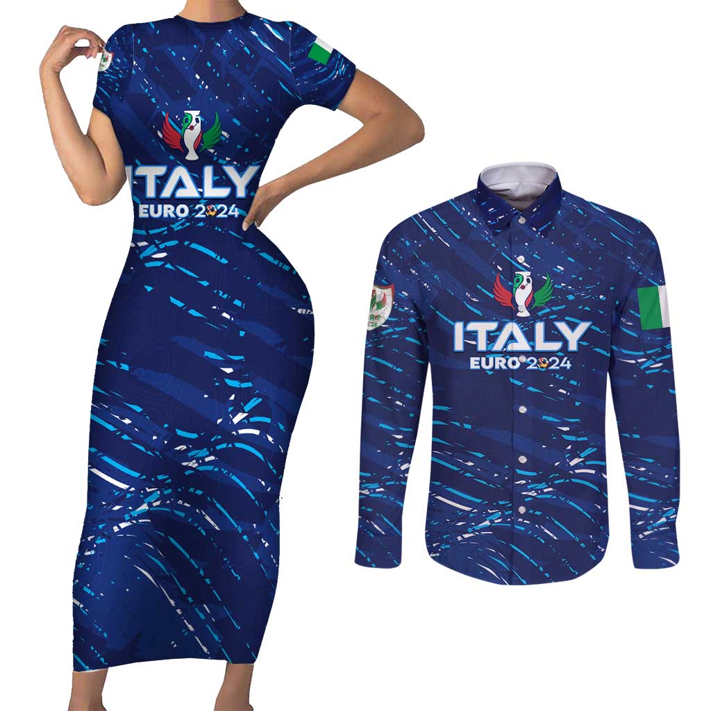 Personalized Italy Football 2024 Couples Matching Short Sleeve Bodycon Dress and Long Sleeve Button Shirt Trophy Wing Style - Wonder Print Shop