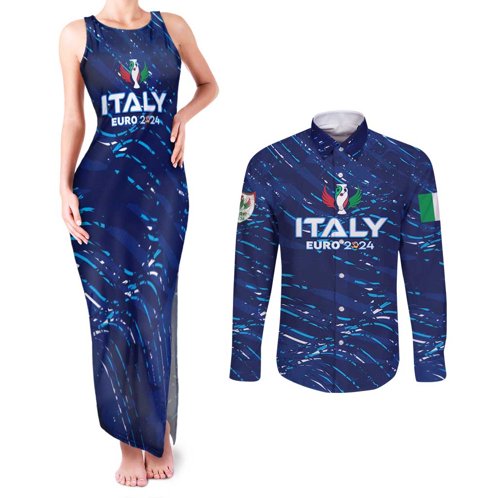 Personalized Italy Football 2024 Couples Matching Tank Maxi Dress and Long Sleeve Button Shirt Trophy Wing Style - Wonder Print Shop