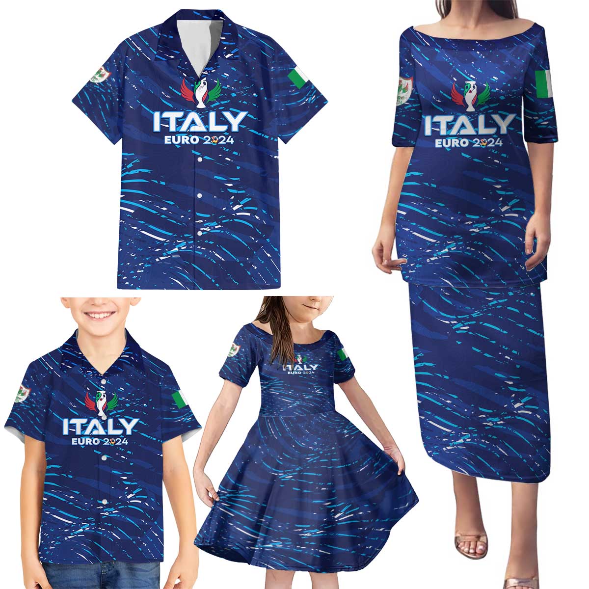 Personalized Italy Football 2024 Family Matching Puletasi and Hawaiian Shirt Trophy Wing Style - Wonder Print Shop