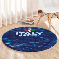 Blue round Italy EURO 2024 carpet with winged trophy logo and text