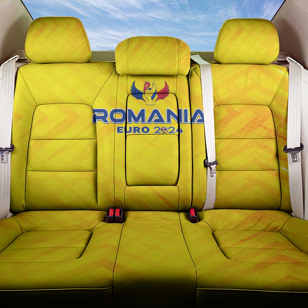 Romania Football 2024 Back Car Seat Cover Trophy Wing Style - Wonder Print Shop