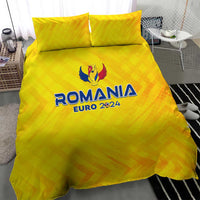 Yellow Romania Euro 2024 bedding set with two pillowcases and logo on duvet