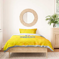 Yellow Romania Euro 2024 bedding set with two pillowcases and logo on duvet
