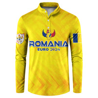Yellow Romania Euro 2024 button sweatshirt with crest and trophy wing emblem