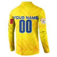 Yellow back personalized football sweatshirt with YOUR NAME and 00 number graphic