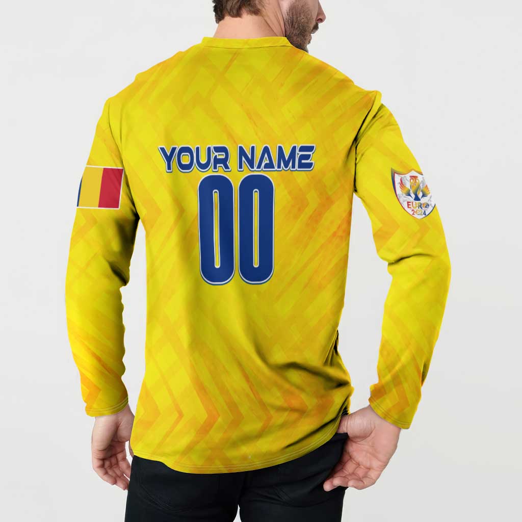 Yellow personalized Romania football sweatshirt back view with YOUR NAME and 00