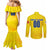 Personalized Romania Football 2024 Couples Matching Mermaid Dress and Long Sleeve Button Shirt Trophy Wing Style