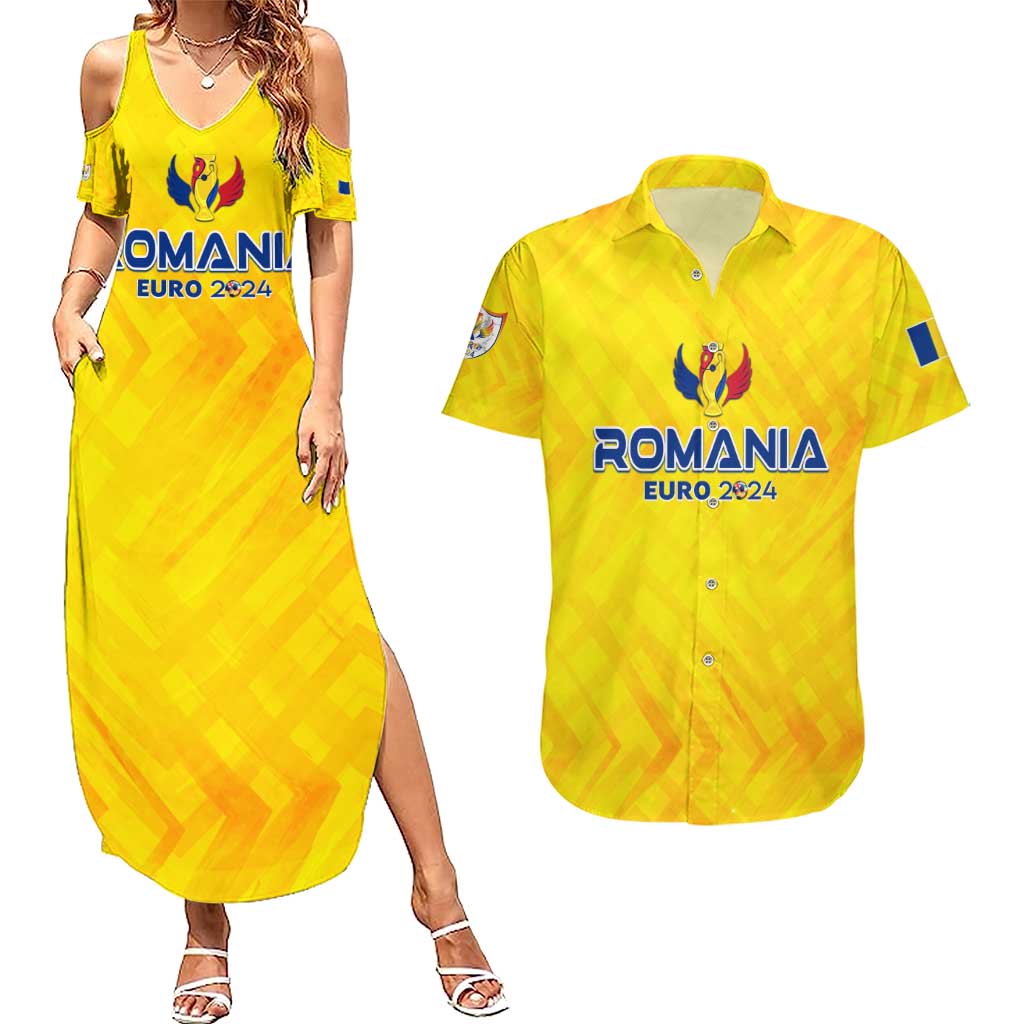 Personalized Romania Football 2024 Couples Matching Summer Maxi Dress and Hawaiian Shirt Trophy Wing Style - Wonder Print Shop