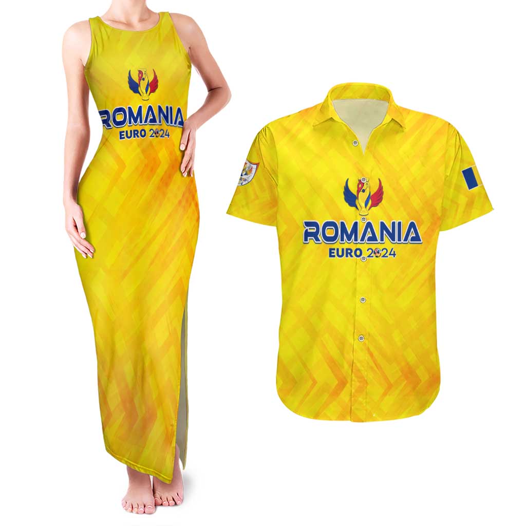 Personalized Romania Football 2024 Couples Matching Tank Maxi Dress and Hawaiian Shirt Trophy Wing Style - Wonder Print Shop