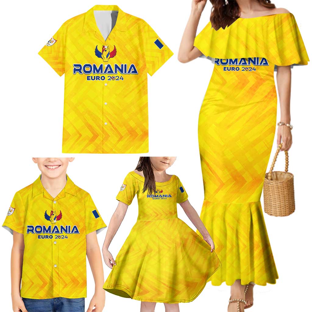 Personalized Romania Football 2024 Family Matching Mermaid Dress and Hawaiian Shirt Trophy Wing Style - Wonder Print Shop