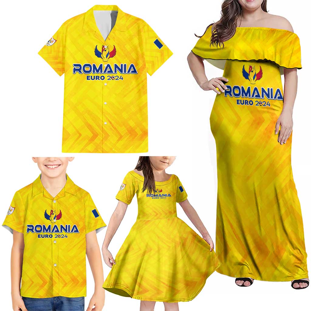 Personalized Romania Football 2024 Family Matching Off Shoulder Maxi Dress and Hawaiian Shirt Trophy Wing Style - Wonder Print Shop