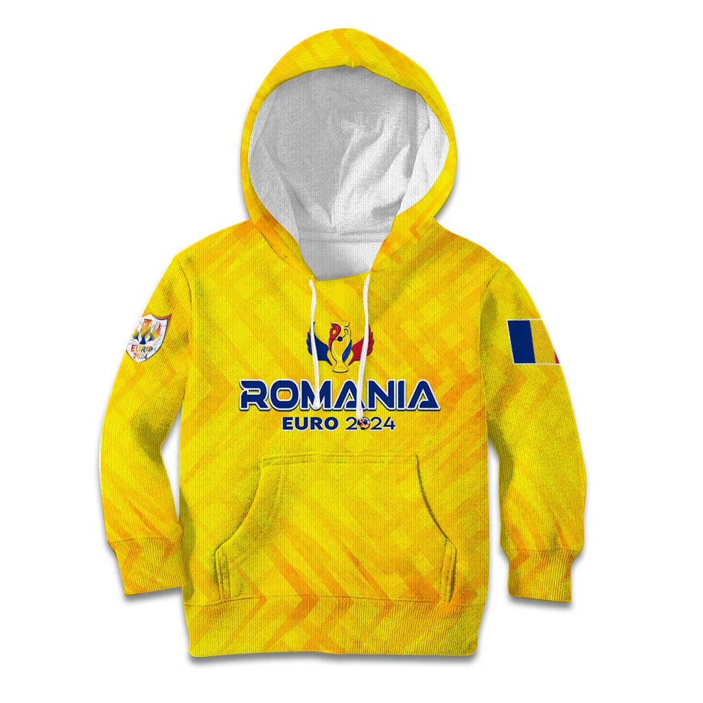 Personalized Romania Football 2024 Kid Hoodie Trophy Wing Style - Wonder Print Shop