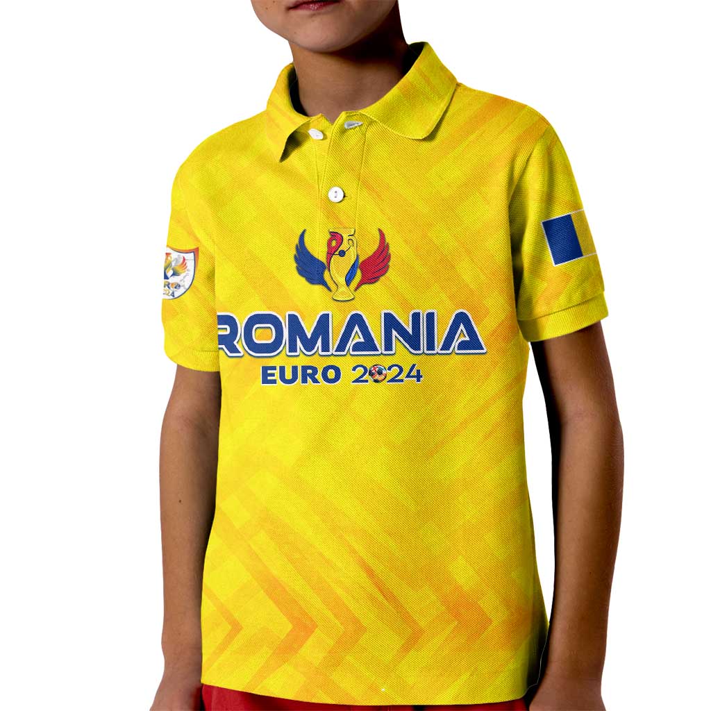 Personalized Romania Football 2024 Kid Polo Shirt Trophy Wing Style - Wonder Print Shop