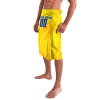 Yellow soccer skirt with name and number print, side view