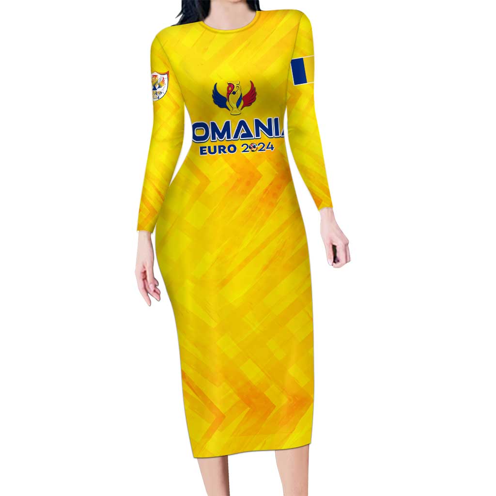 Personalized Romania Football 2024 Long Sleeve Bodycon Dress Trophy Wing Style - Wonder Print Shop