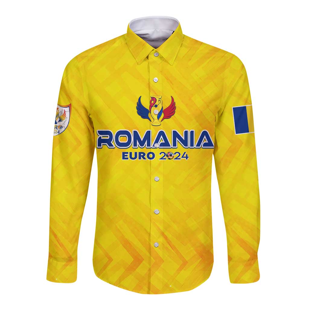 Personalized Romania Football 2024 Long Sleeve Button Shirt Trophy Wing Style - Wonder Print Shop