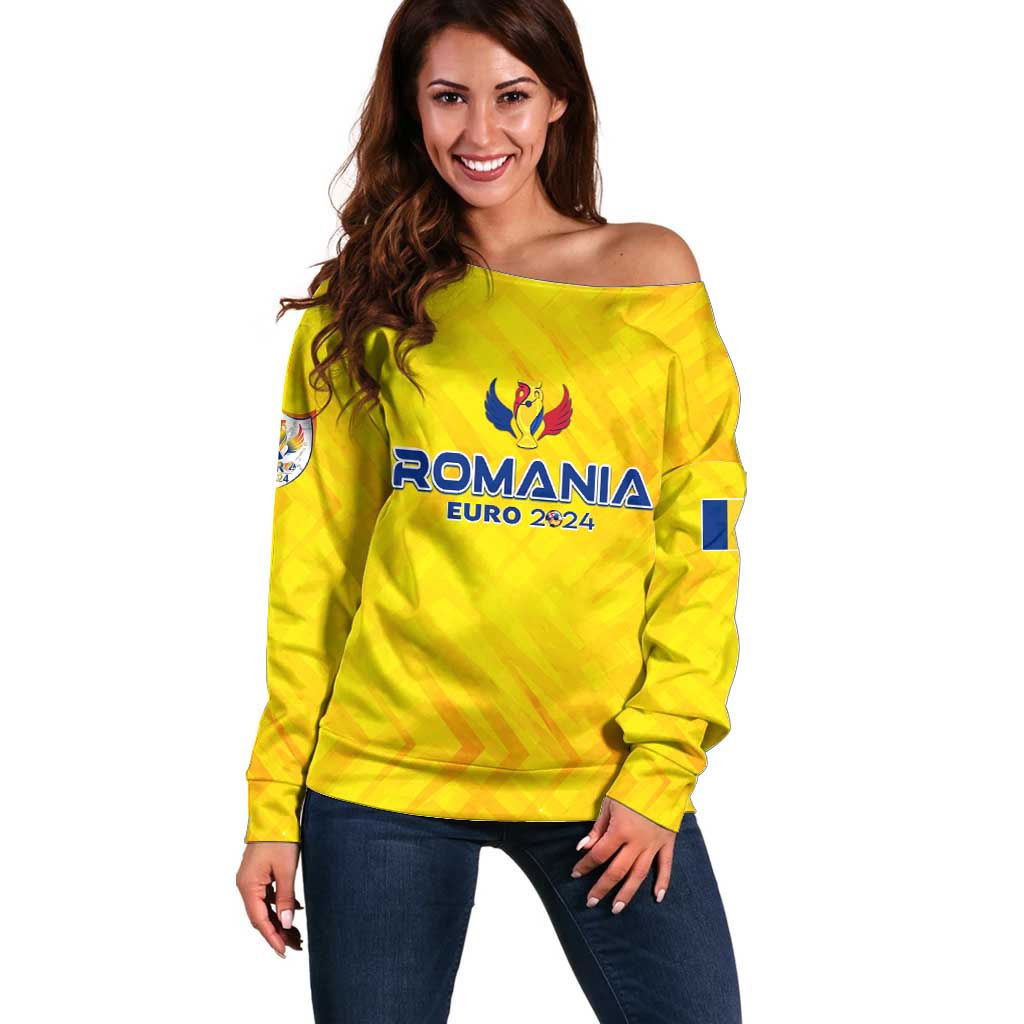 Personalized Romania Football 2024 Off Shoulder Sweater Trophy Wing Style - Wonder Print Shop