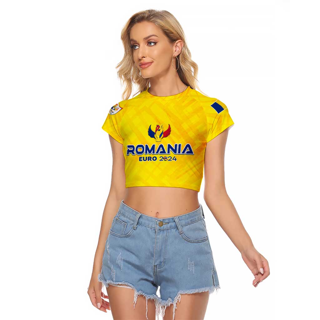 Personalized Romania Football 2024 Raglan Cropped T Shirt Trophy Wing Style - Wonder Print Shop