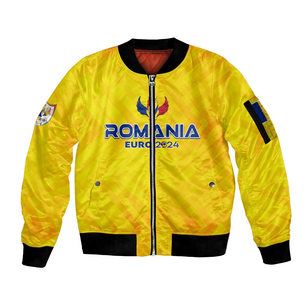 Personalized Romania Football 2024 Sleeve Zip Bomber Jacket Trophy Wing Style - Wonder Print Shop