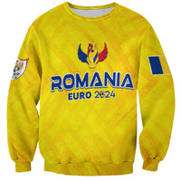 Yellow Romania Euro 2024 sweatshirt with eagle logo and ROMANIA text