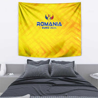Yellow Romania Euro 2024 tapestry with crest logo and blue text