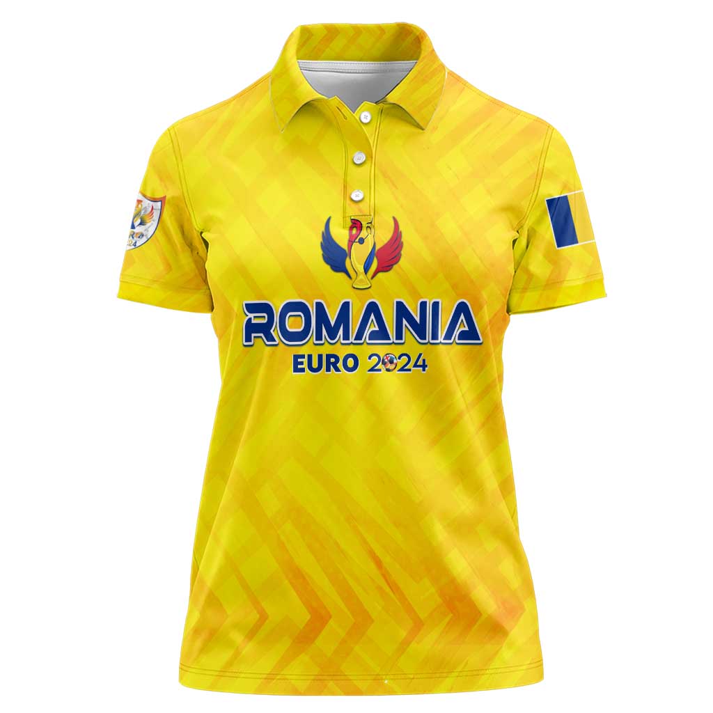 Personalized Romania Football 2024 Women Polo Shirt Trophy Wing Style - Wonder Print Shop