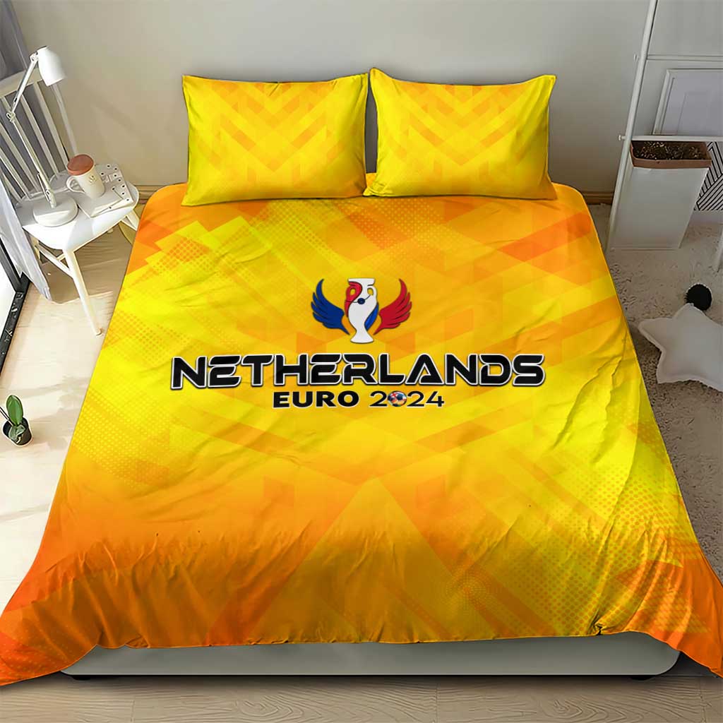 Yellow duvet cover bedding set with Netherlands Euro 2024 logo and 2 pillowcases