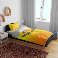 Yellow bedding set with Netherlands Euro 2024 logo on duvet cover and two pillowcases