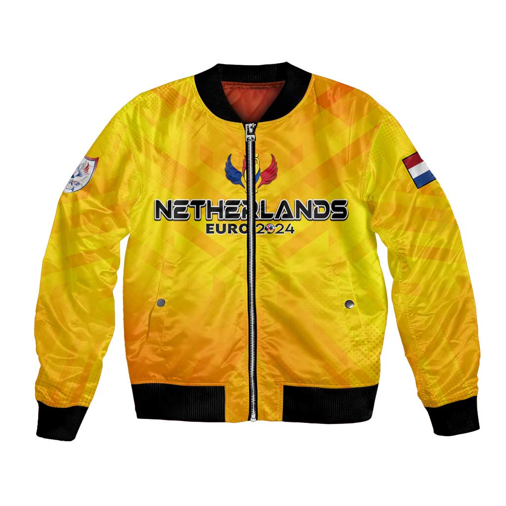 Yellow Netherlands Euro 2024 bomber jacket with full-zip front and ribbed cuffs
