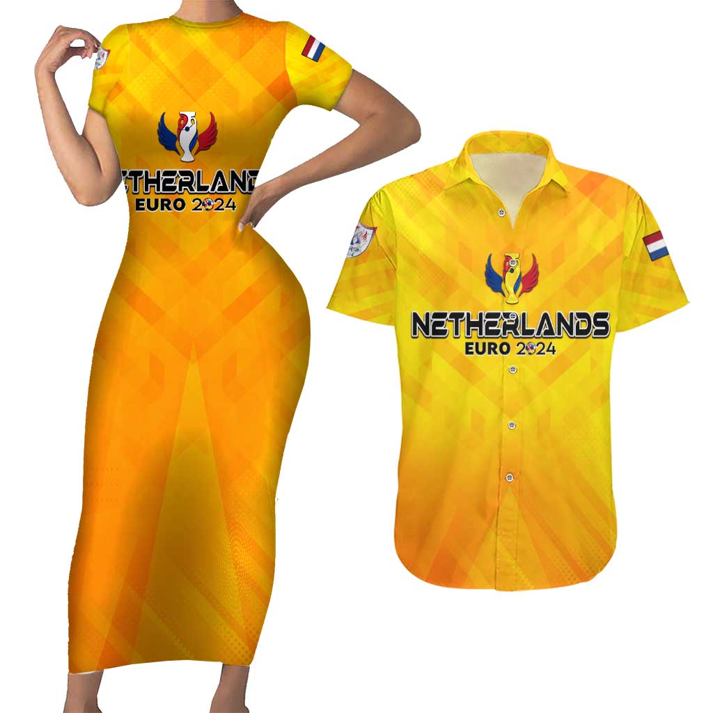 Personalized Netherlands Football 2024 Couples Matching Short Sleeve Bodycon Dress and Hawaiian Shirt Trophy Wing Style - Wonder Print Shop