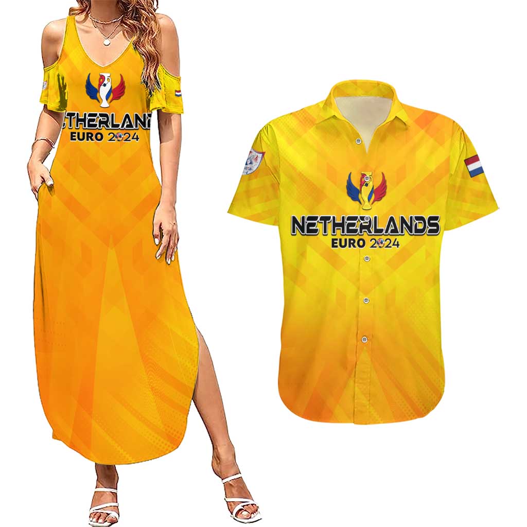 Personalized Netherlands Football 2024 Couples Matching Summer Maxi Dress and Hawaiian Shirt Trophy Wing Style - Wonder Print Shop