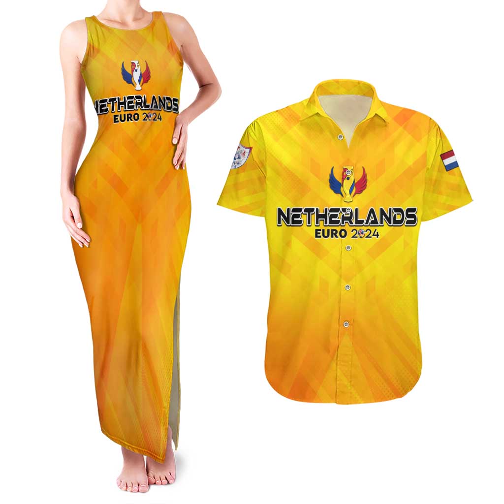 Personalized Netherlands Football 2024 Couples Matching Tank Maxi Dress and Hawaiian Shirt Trophy Wing Style - Wonder Print Shop