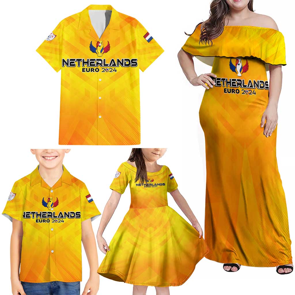 Personalized Netherlands Football 2024 Family Matching Off Shoulder Maxi Dress and Hawaiian Shirt Trophy Wing Style - Wonder Print Shop