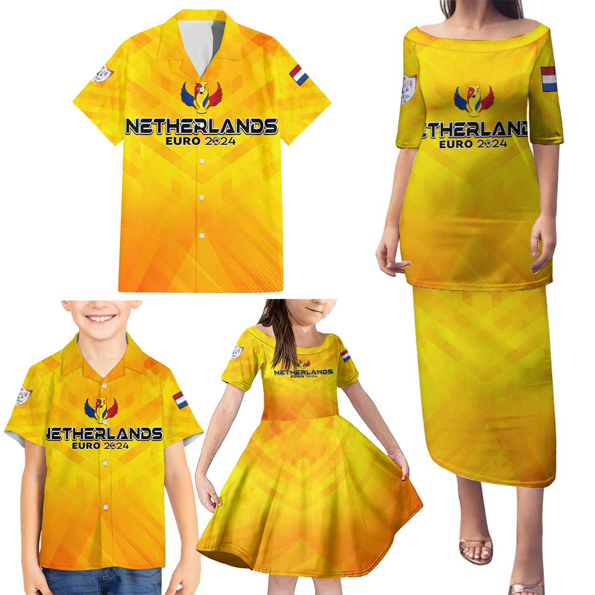 Personalized Netherlands Football 2024 Family Matching Puletasi and Hawaiian Shirt Trophy Wing Style - Wonder Print Shop