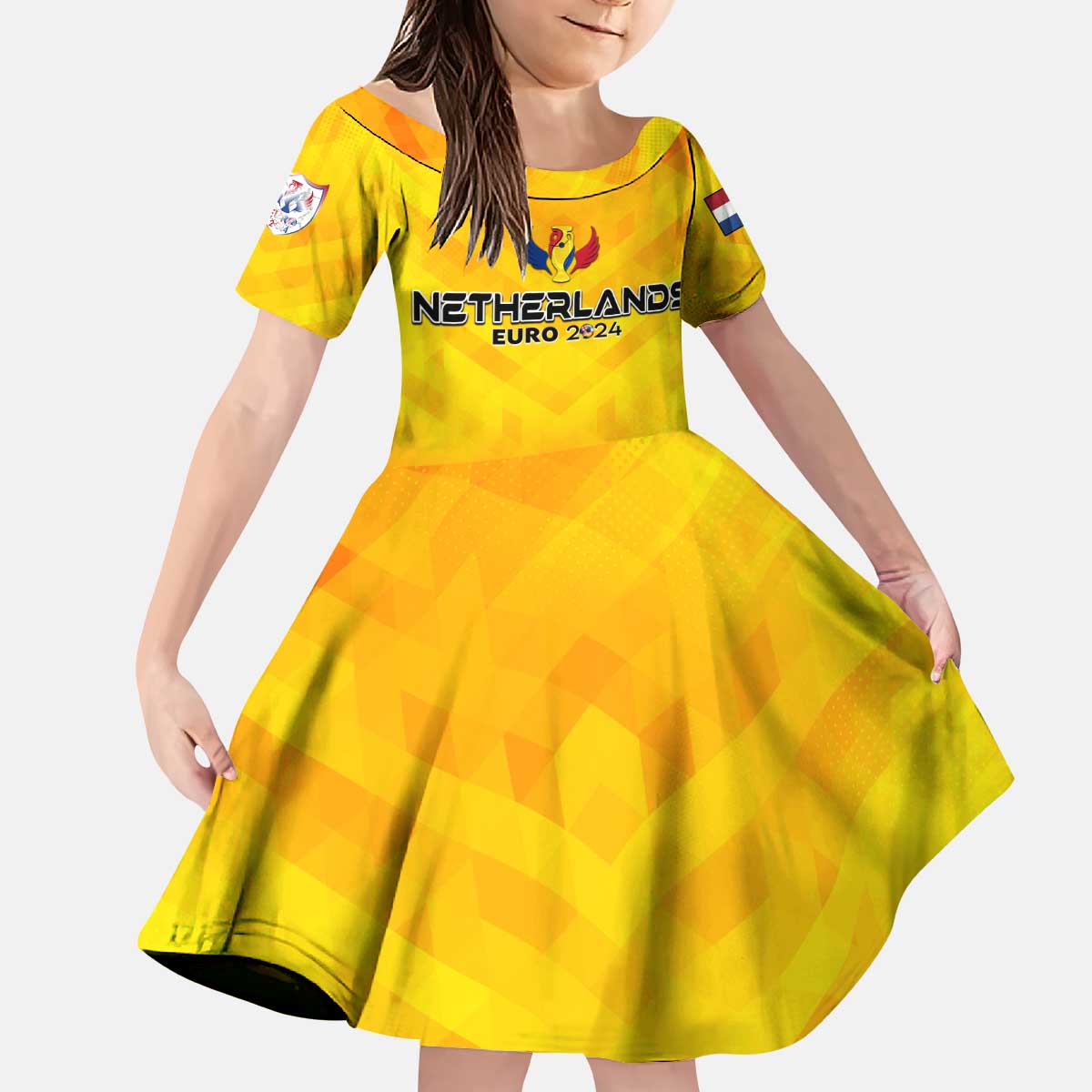 Personalized Netherlands Football 2024 Kid Short Sleeve Dress Trophy Wing Style - Wonder Print Shop