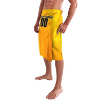 Personalized yellow football lava lava wrap skirt with front name and number print