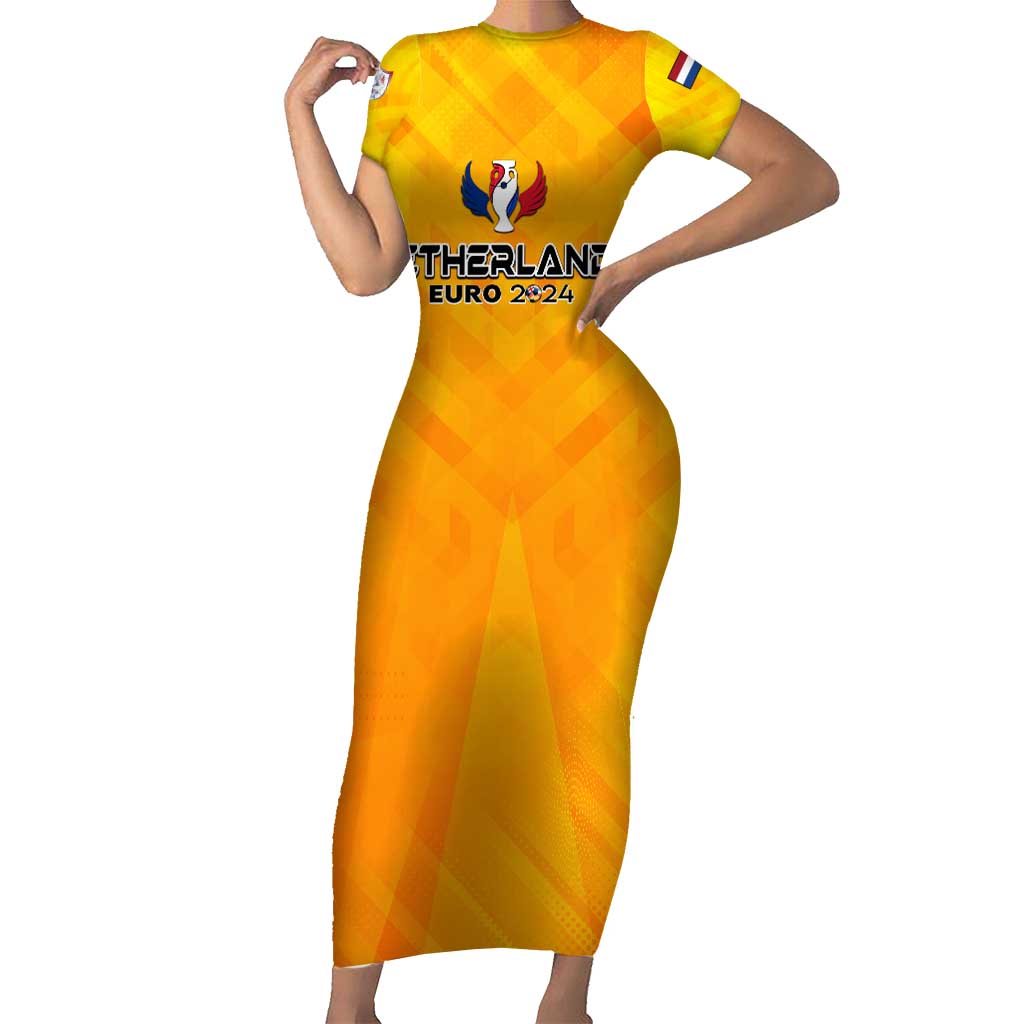 Personalized Netherlands Football 2024 Short Sleeve Bodycon Dress Trophy Wing Style