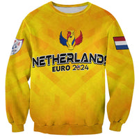 Yellow Netherlands Euro 2024 sweatshirt with trophy wing logo and chest text