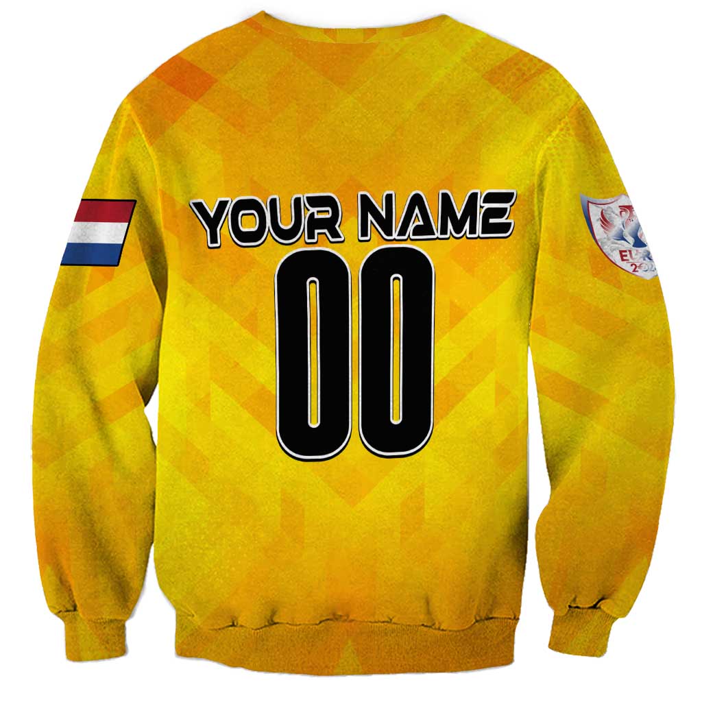 Yellow football sweatshirt with YOUR NAME 00 print, Dutch flag sleeve