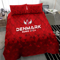 Red Denmark Euro 2024 duvet cover with two matching pillowcases, geometric triangle pattern