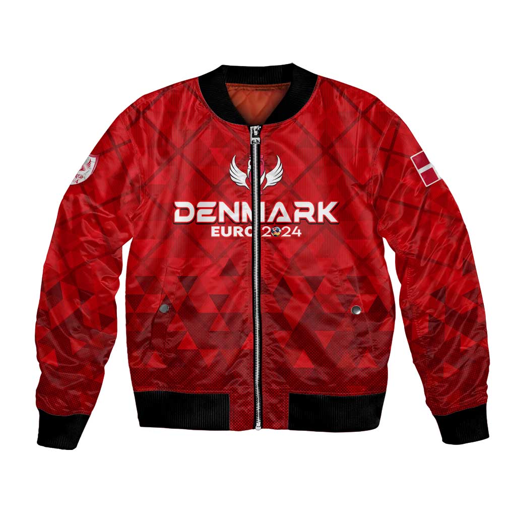 Red bomber jacket with front zip and Denmark Euro 2024 wing logo